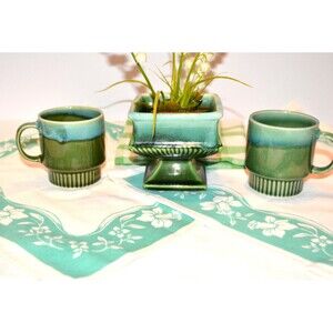 Vintage Green Aqua Drip Set of Six Pieces Tabletop